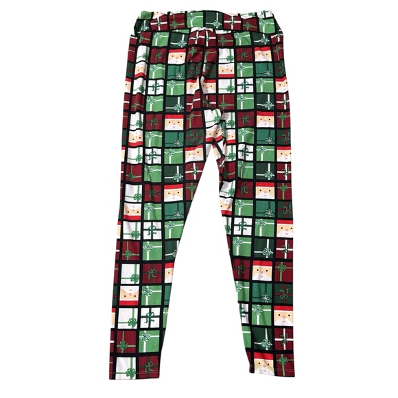 LuLaRoe TC2 Leggings HoHoHo Gift Wrap Santa Present Grid Christmas Print - Picture 3 of 6